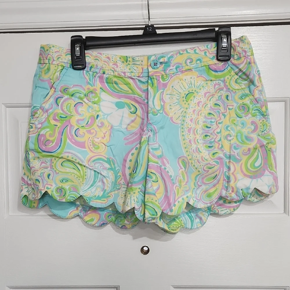 Lilly Pulitzer High Waist Blue and Pink Scalloped Shorts